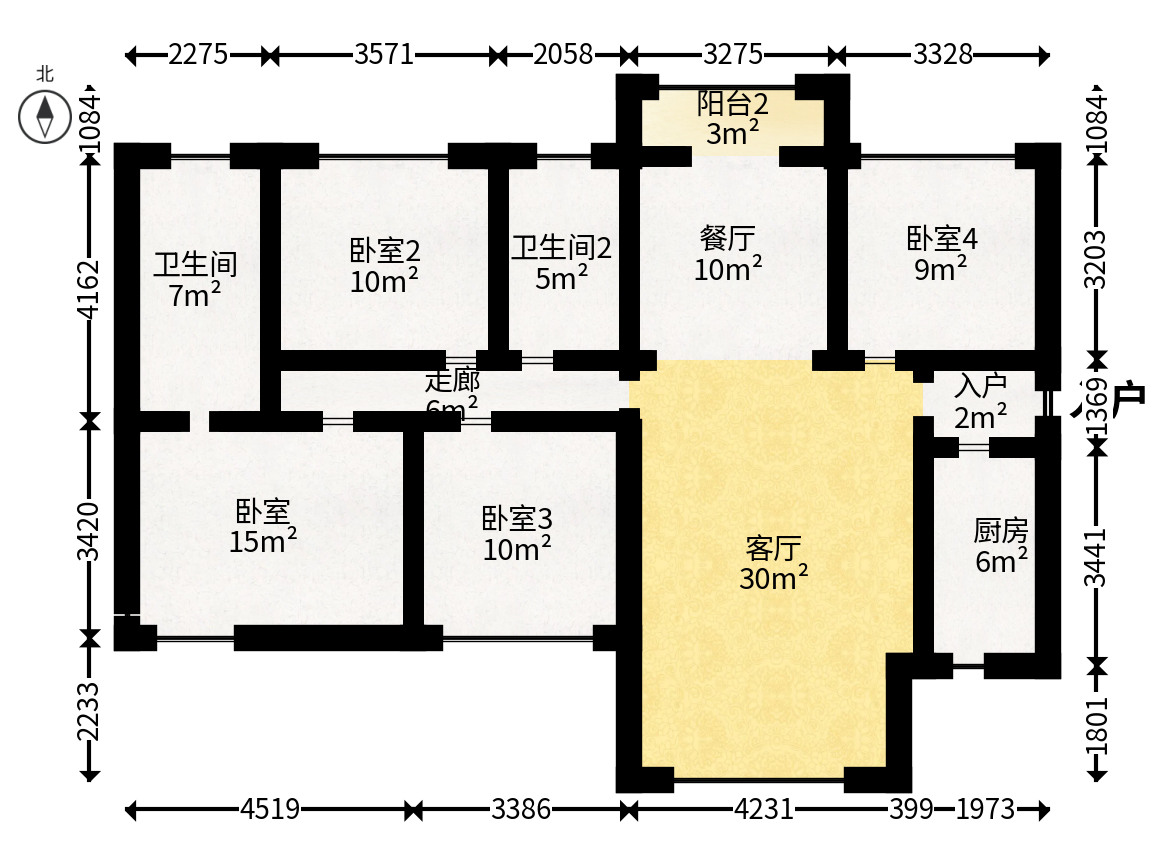 辉煌国际城二期  4室2厅2卫   145.00万户型图