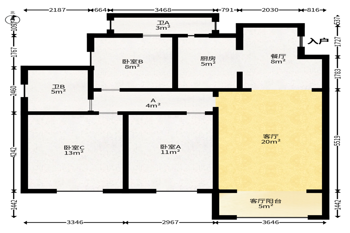 钰龙天下一期  3室2厅1卫   274.00万户型图
