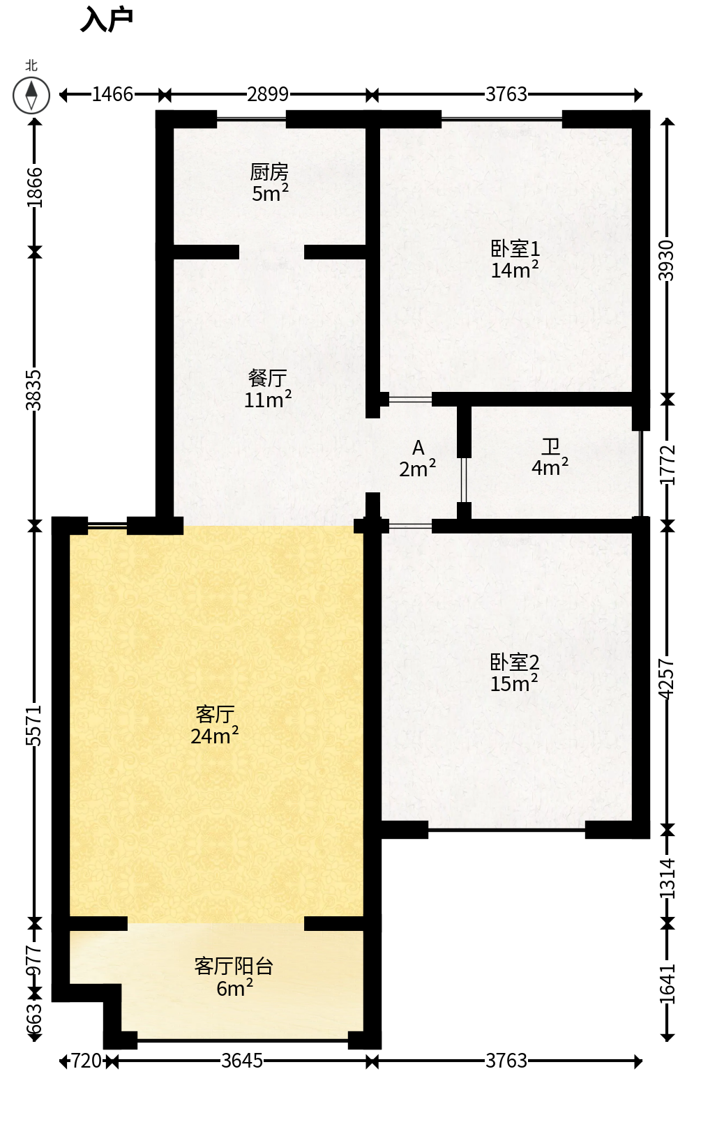 柠檬丽都  2室2厅2卫   65.00万户型图