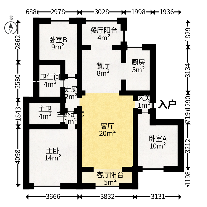中海新城熙岸（中信新城五期）  3室2厅2卫   119.00万户型图