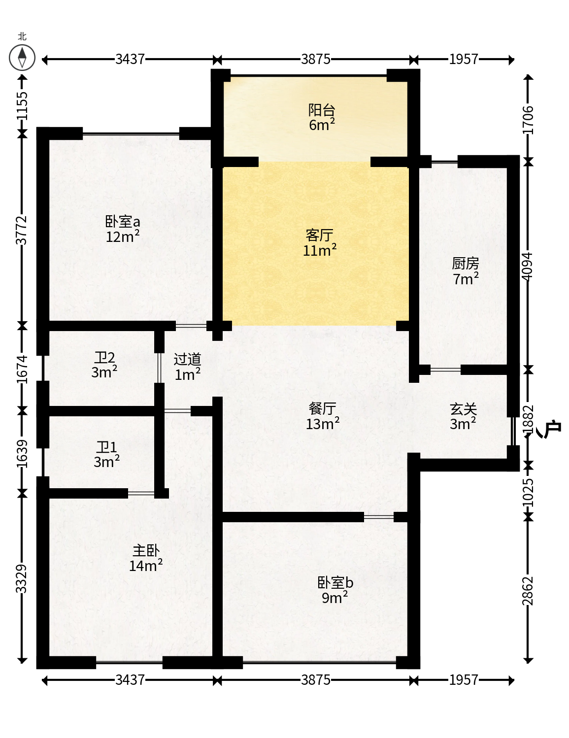 百合湖滨花园  3室2厅1卫   46.00万户型图
