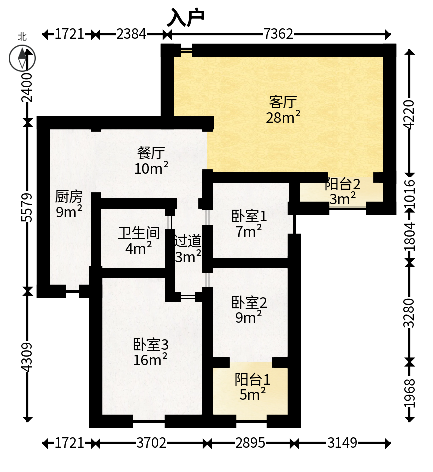 南山苏迪亚诺  3室2厅1卫   60.00万户型图