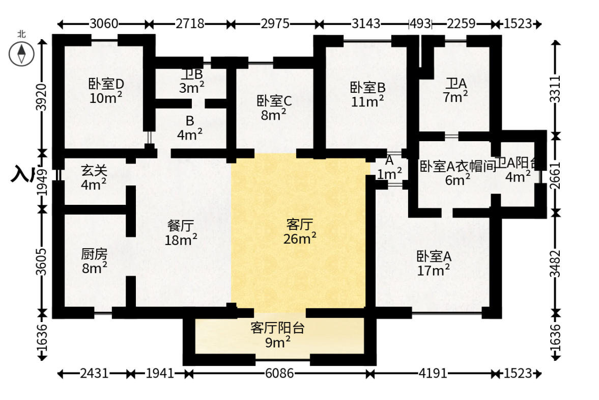 万科里金域滨江  4室2厅2卫   400.00万户型图