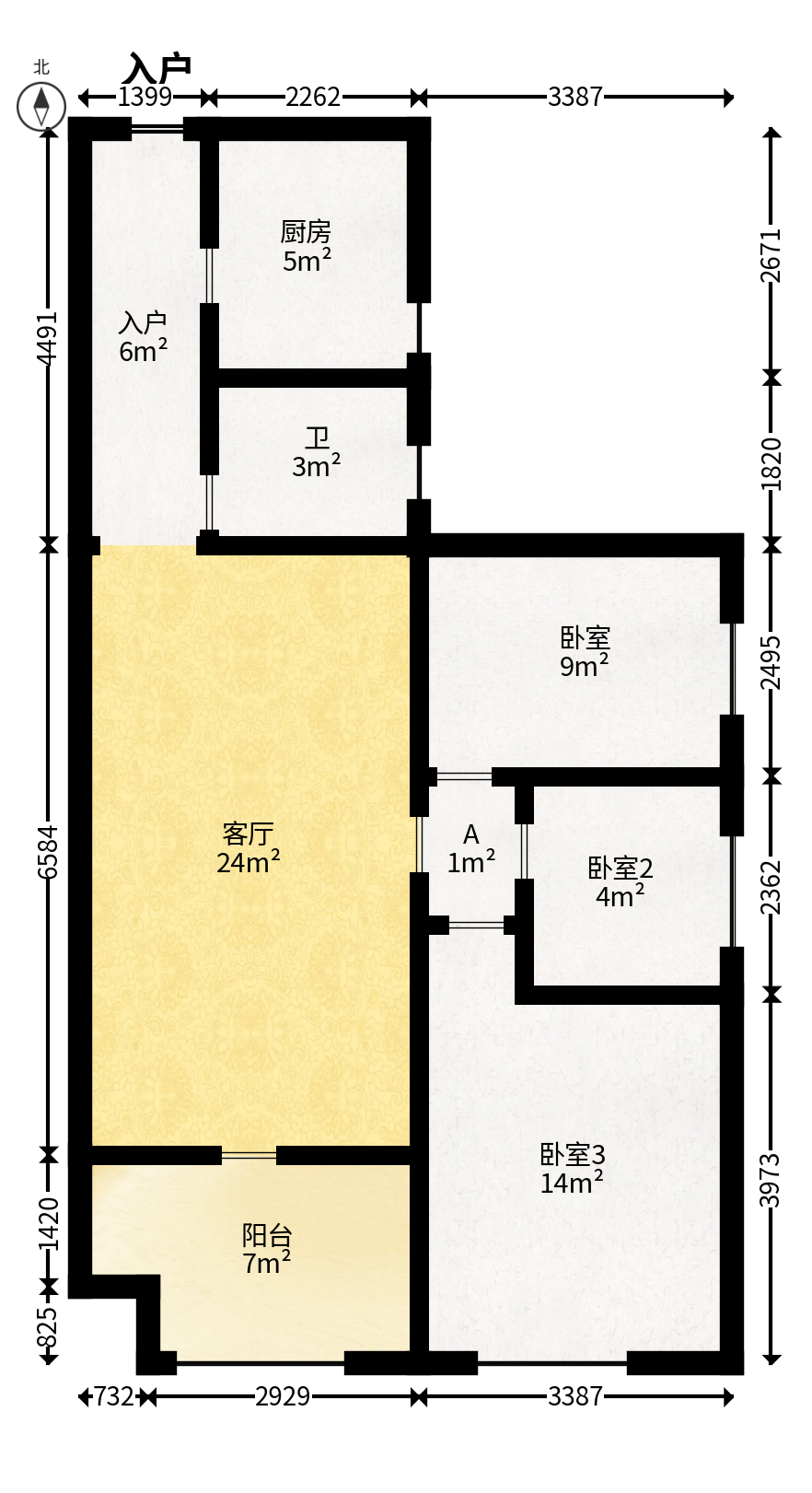 麓谷小镇  3室2厅2卫   52.00万户型图