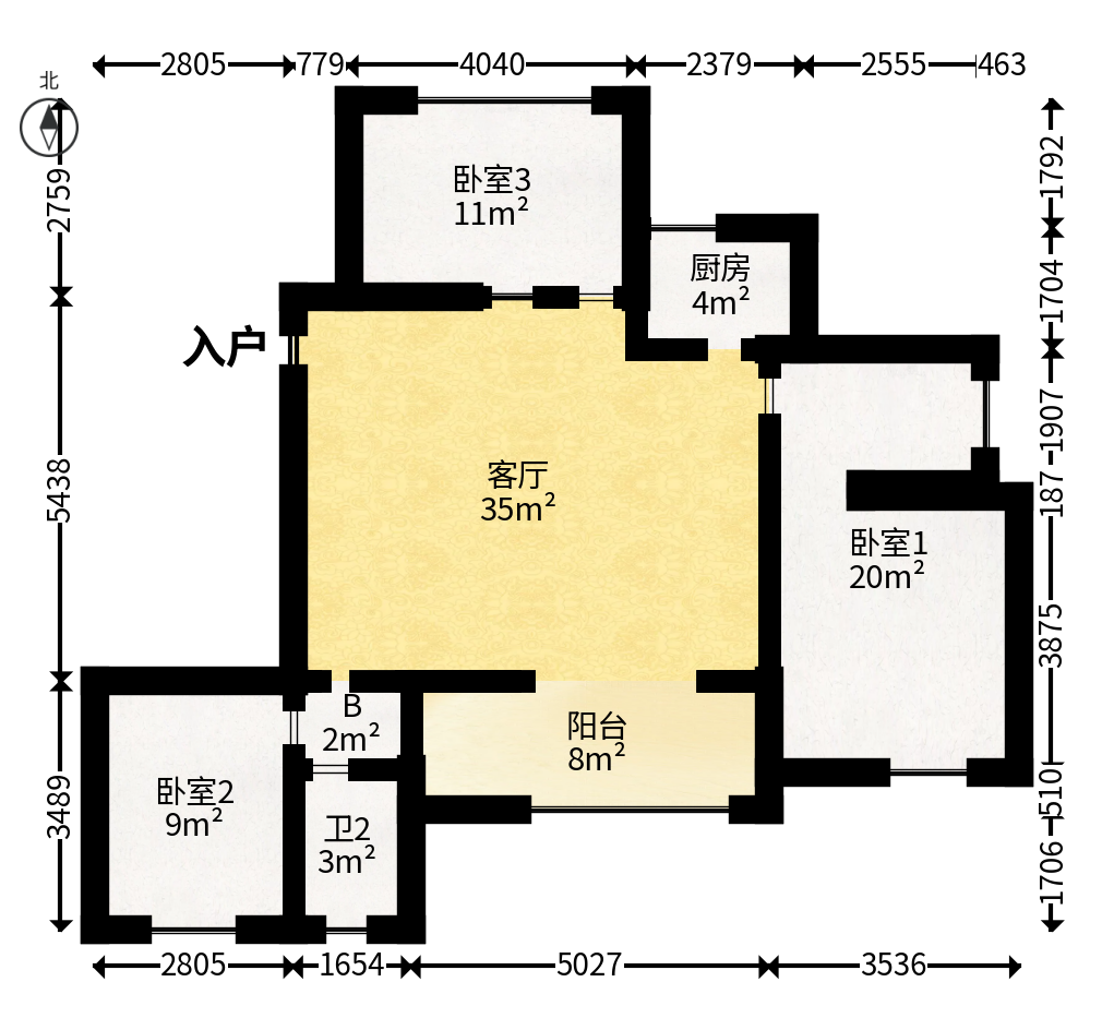 荣盛花语书苑  3室2厅2卫   118.00万户型图
