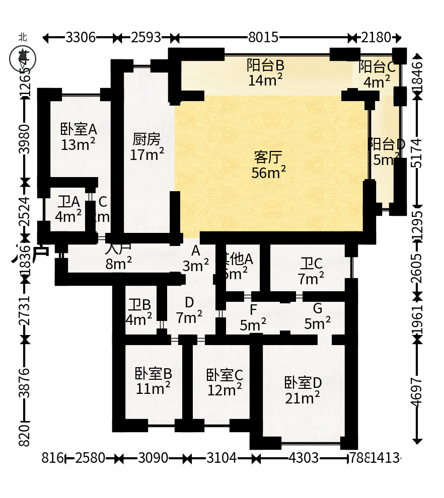 万科魅力之城  4室2厅3卫   360.00万户型图