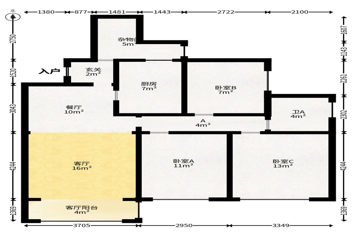 钰龙天下一期  3室2厅1卫   225.00万户型图