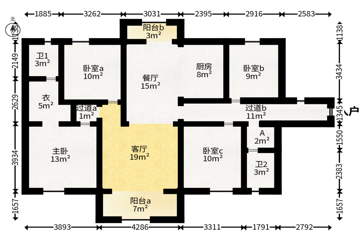 三润城（三润星城）  4室2厅2卫   100.80万户型图