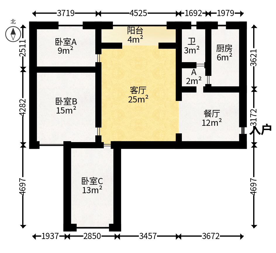 长大卧琥  3室2厅1卫   78.00万户型图