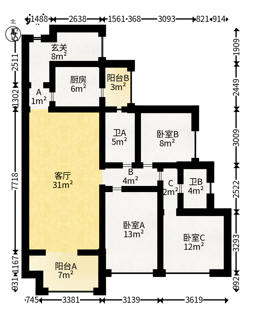 金色溪泉湾  3室2厅2卫   110.00万户型图