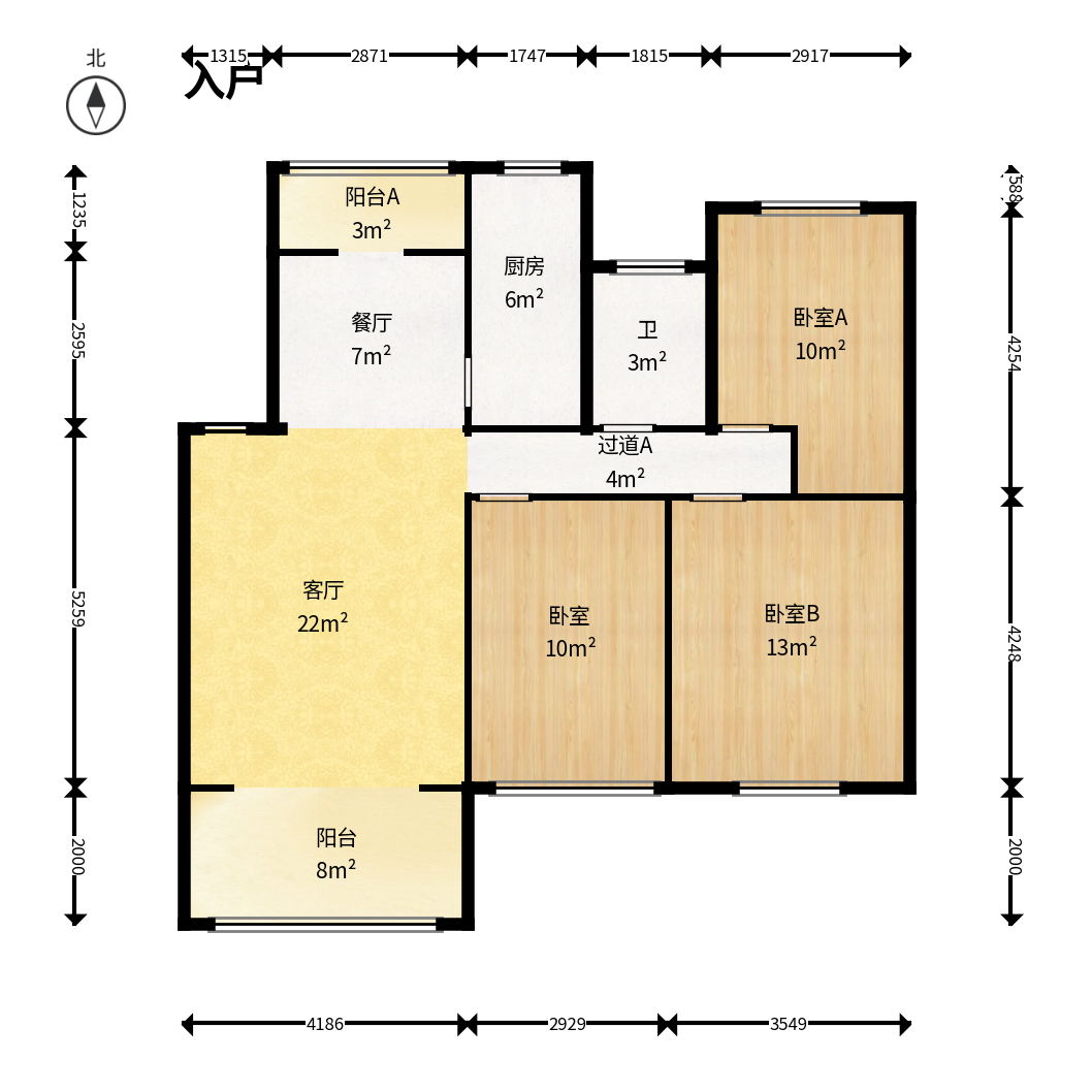 四季星城  3室1厅1卫    56.8万户型图