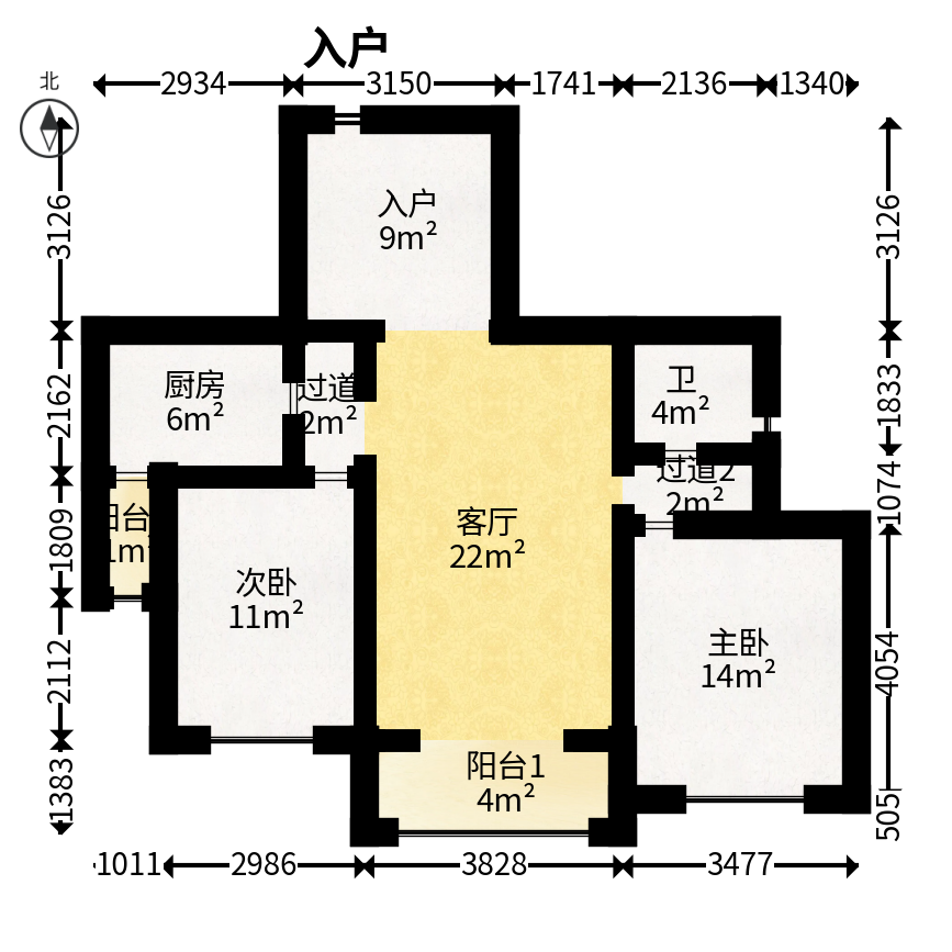 湘江世纪城贯江苑  2室2厅1卫   75.00万户型图