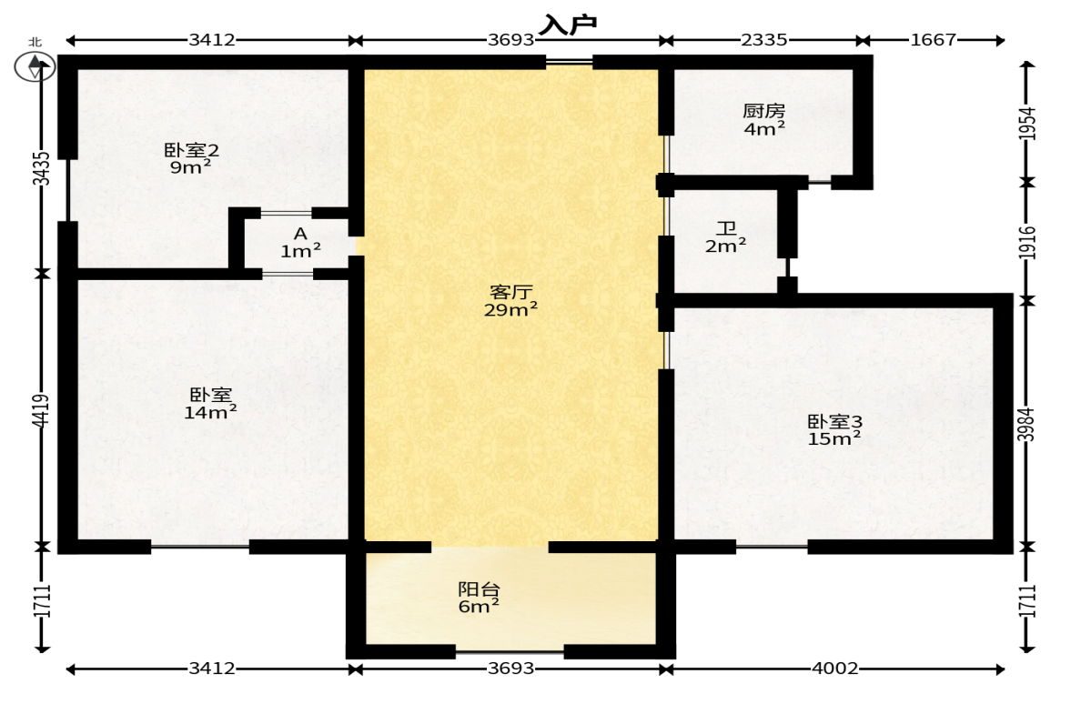 南枫时光  3室2厅1卫   80.00万户型图