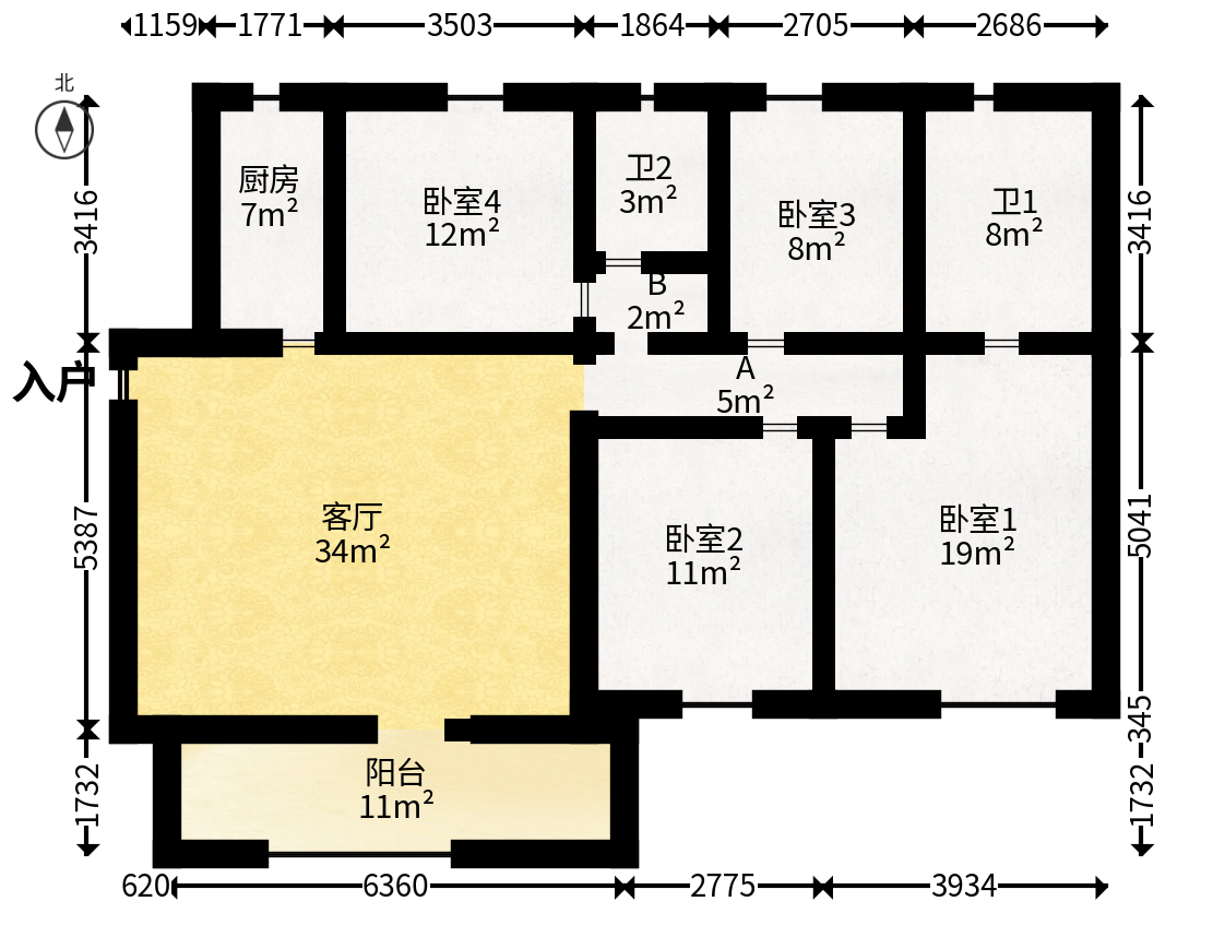 新力铂园（江山云著）  4室2厅2卫   168.00万户型图