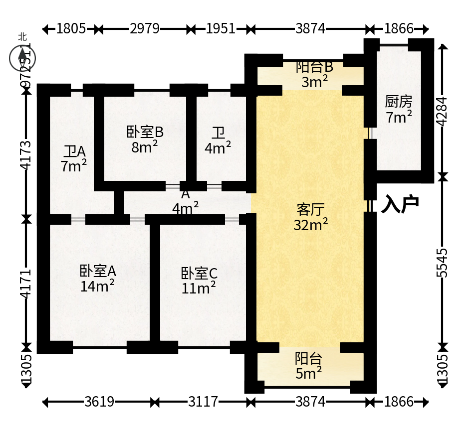 中海梅溪湖壹号  3室2厅2卫   188.00万户型图
