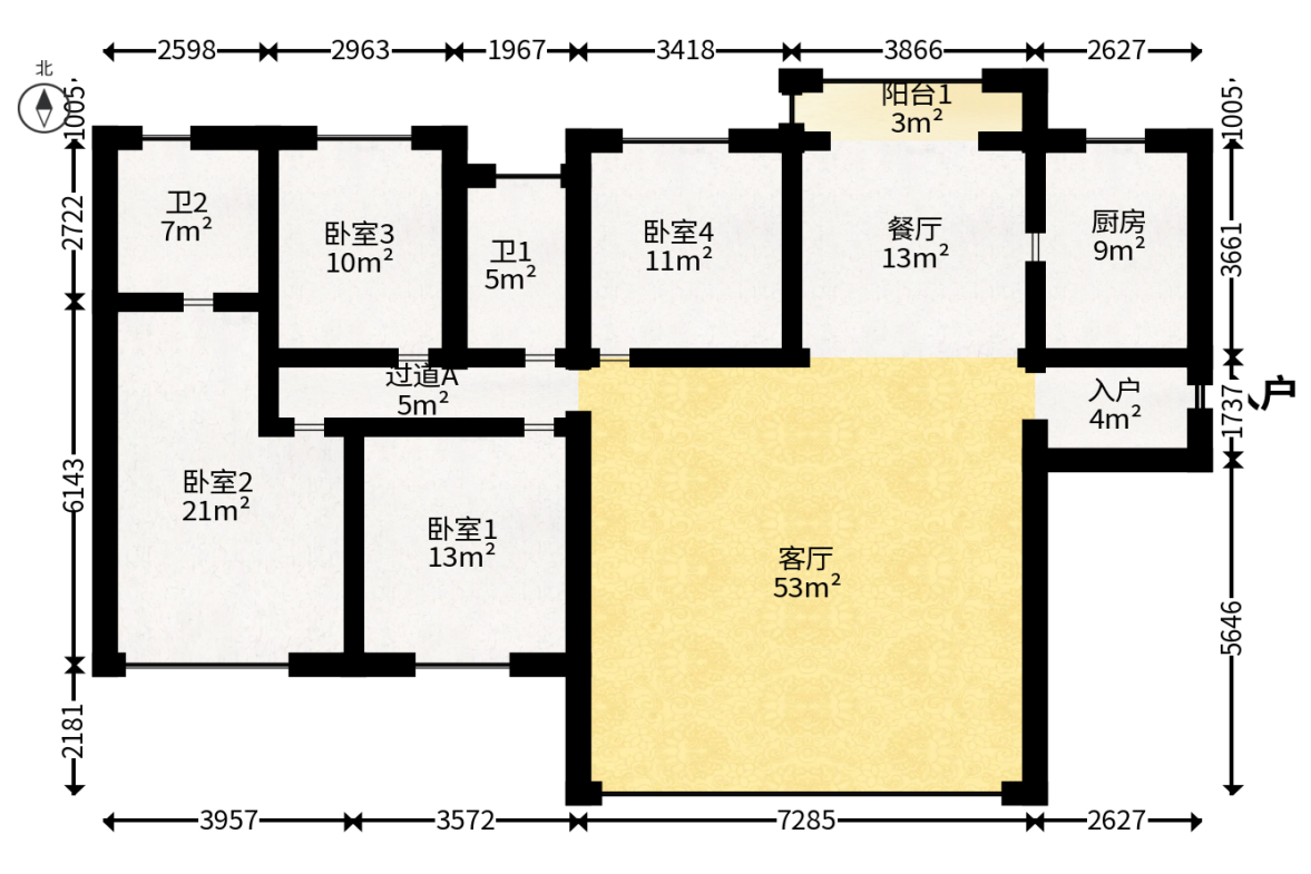 德奥悦东方  4室2厅2卫   255.00万户型图