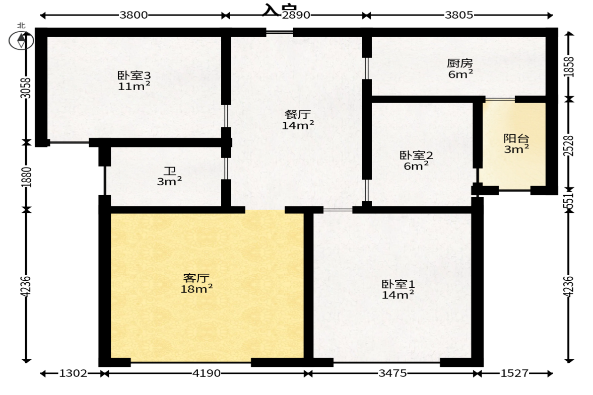 长盛岚庭  3室2厅2卫   92.00万户型图
