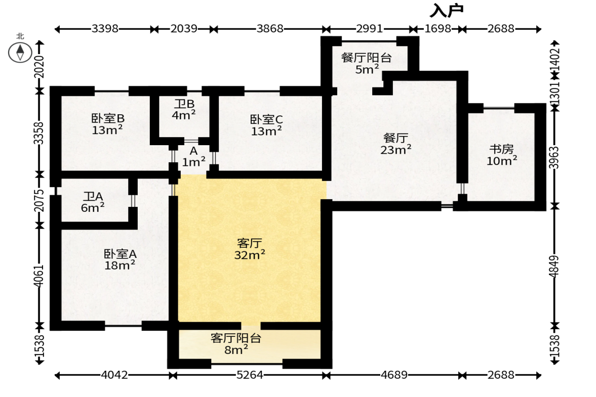 钰龙天下一期  4室2厅2卫   350.00万户型图