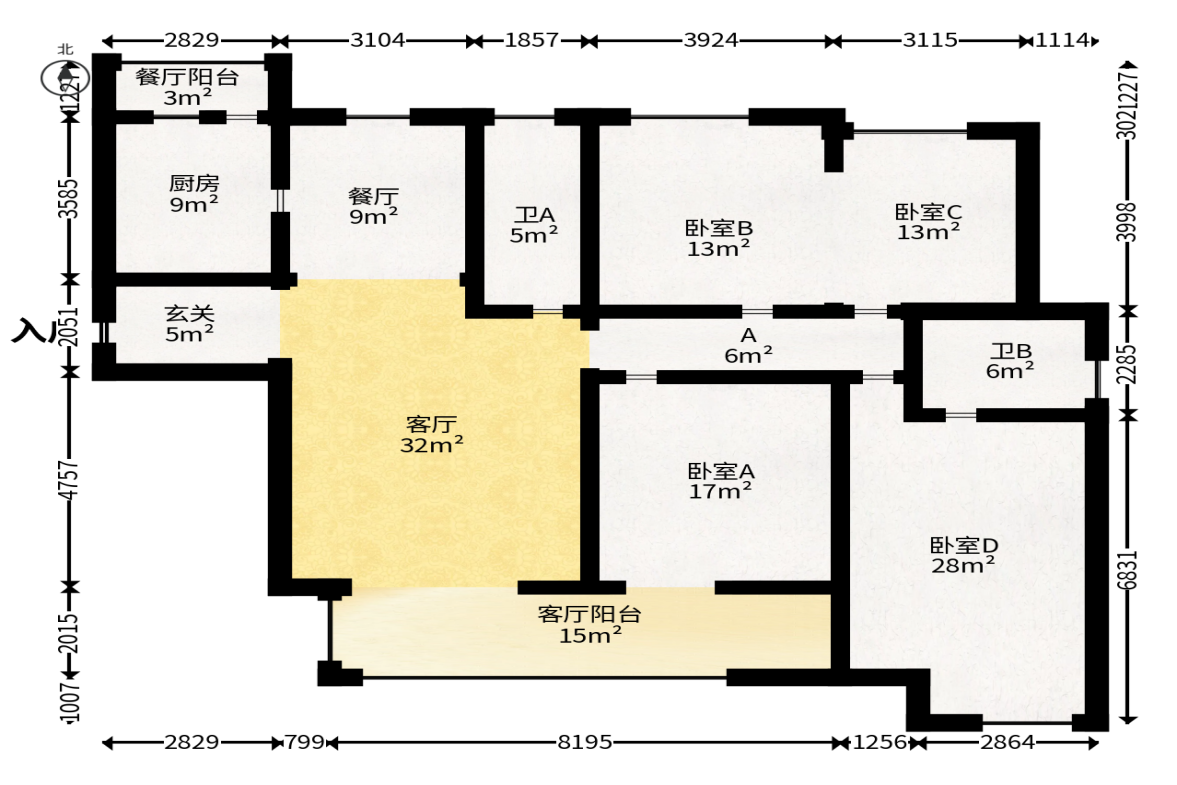八方小区C区  4室2厅2卫   518.00万户型图