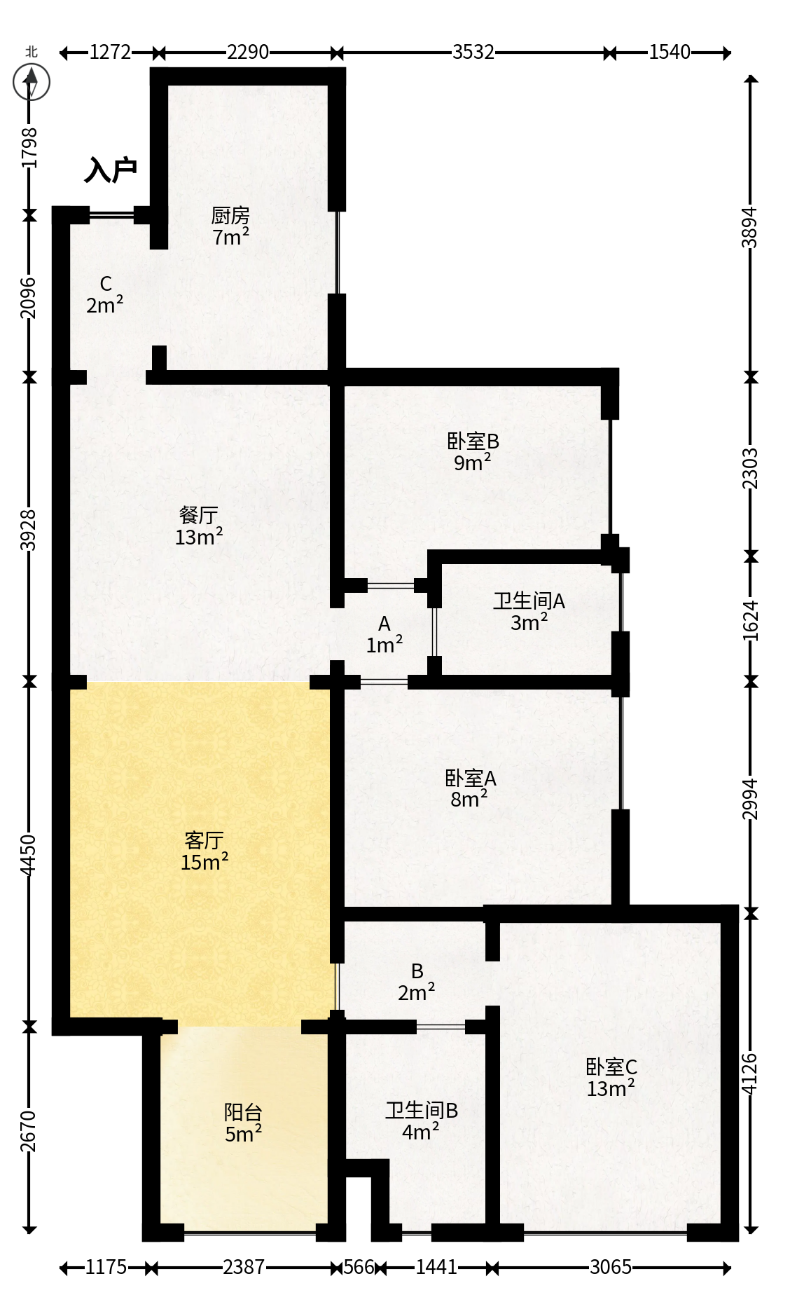 汇金城/嘉华城（二期、三期）  3室2厅2卫   145.00万户型图