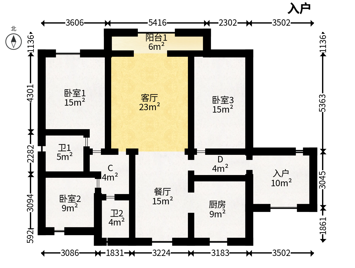 茂华国际湘  3室2厅2卫   120.00万户型图