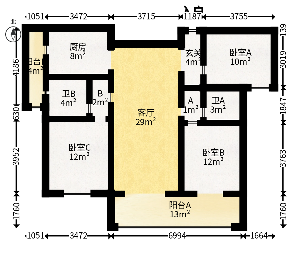 绿地V岛  3室2厅2卫   165.00万户型图