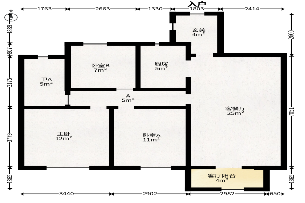 兰亭都荟（璟峰苑）  3室2厅1卫   108.00万户型图