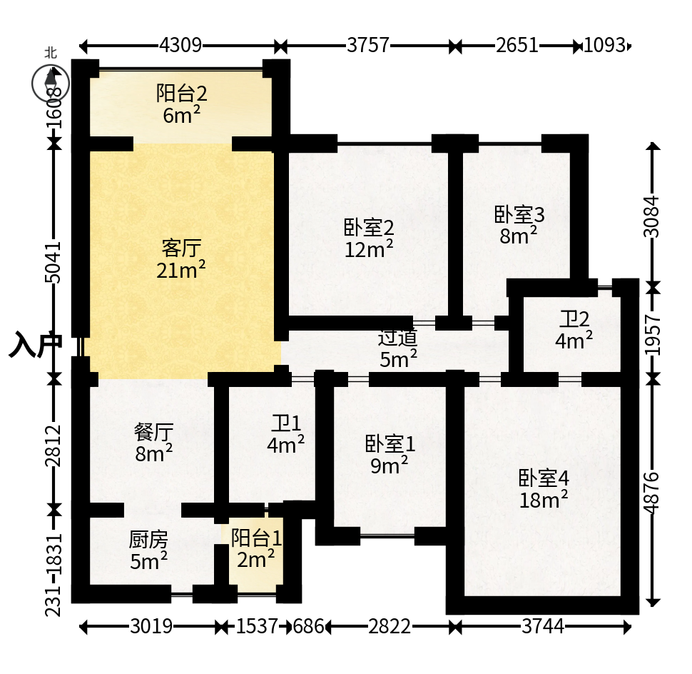 勤诚达境界城  4室2厅2卫   108.00万户型图