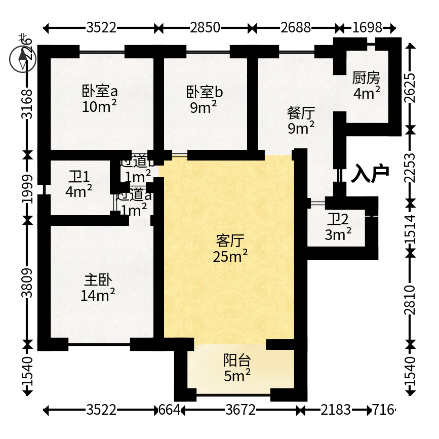 澳海月亮湾  3室2厅2卫   65.00万户型图