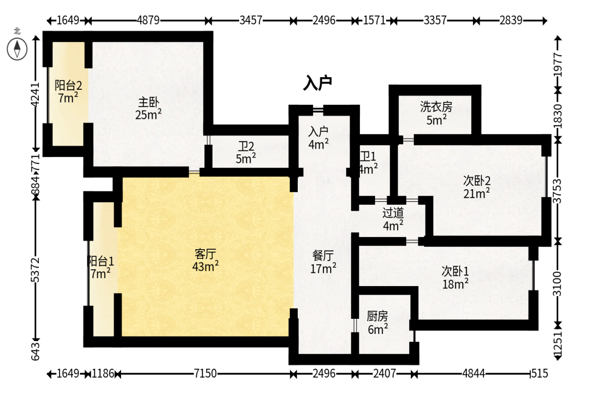北辰定江洋  3室2厅2卫   300.00万户型图