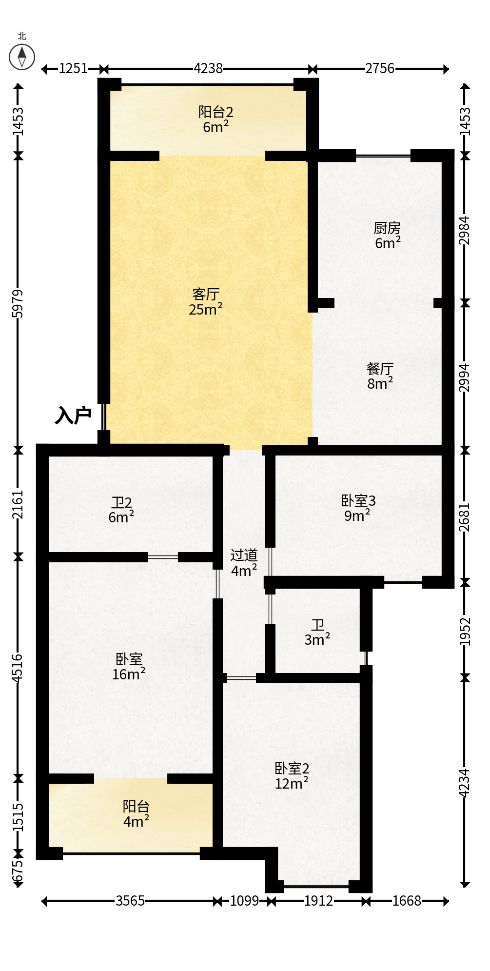 水木兰庭  3室2厅1卫   75.00万户型图