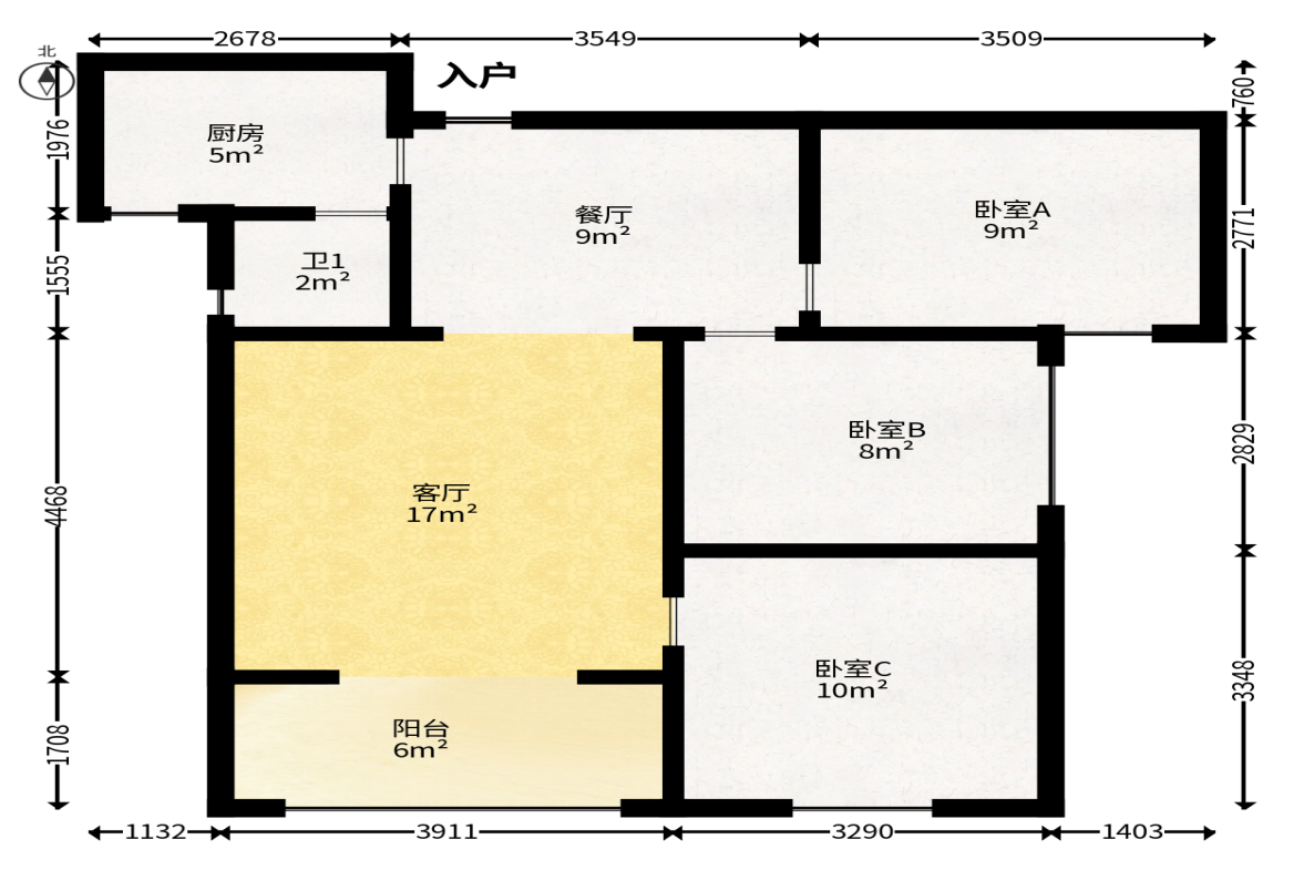 洋湖时代  3室2厅1卫   60.00万户型图