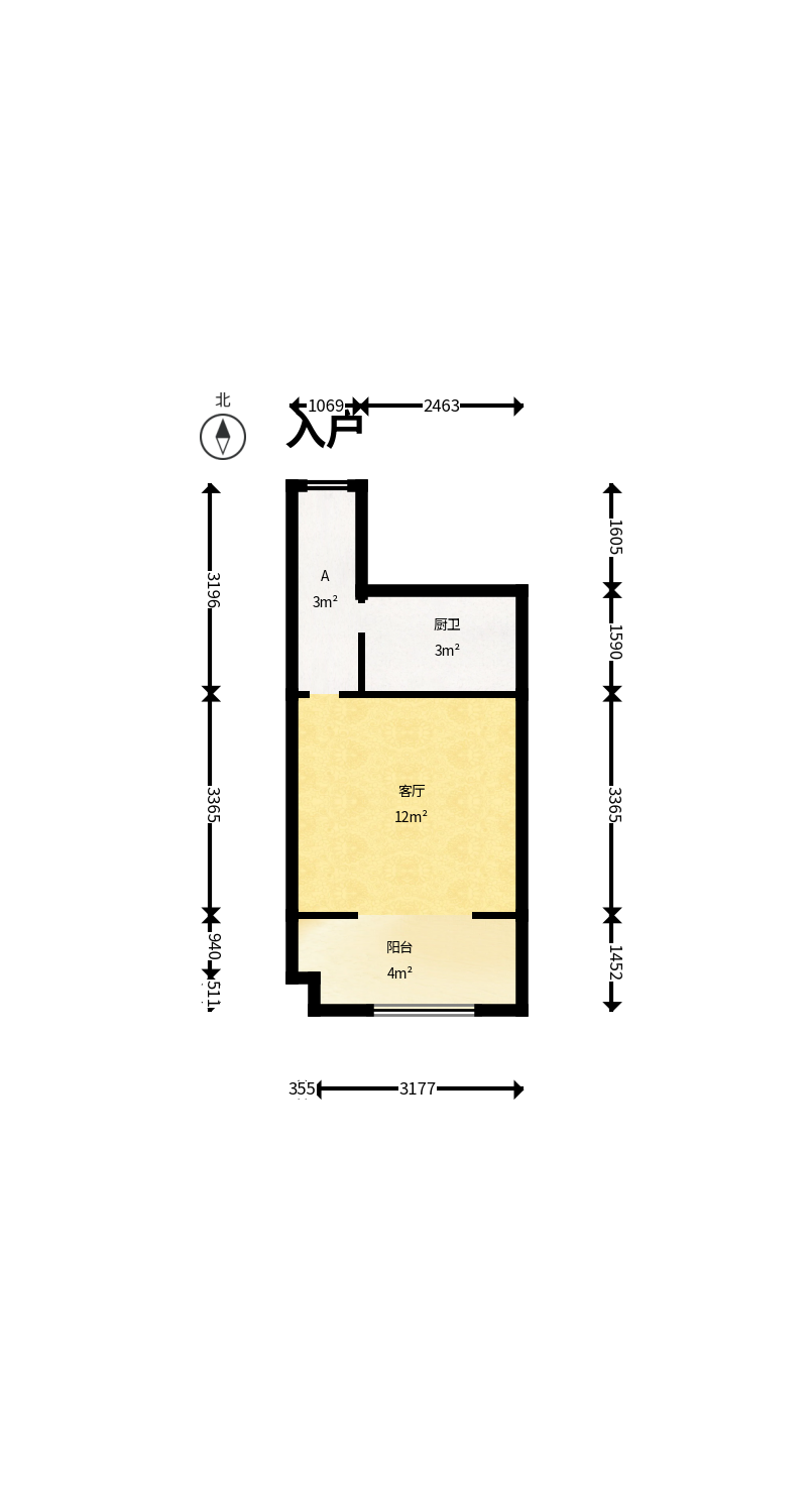达美D6区  1室1厅1卫    17.0万户型图