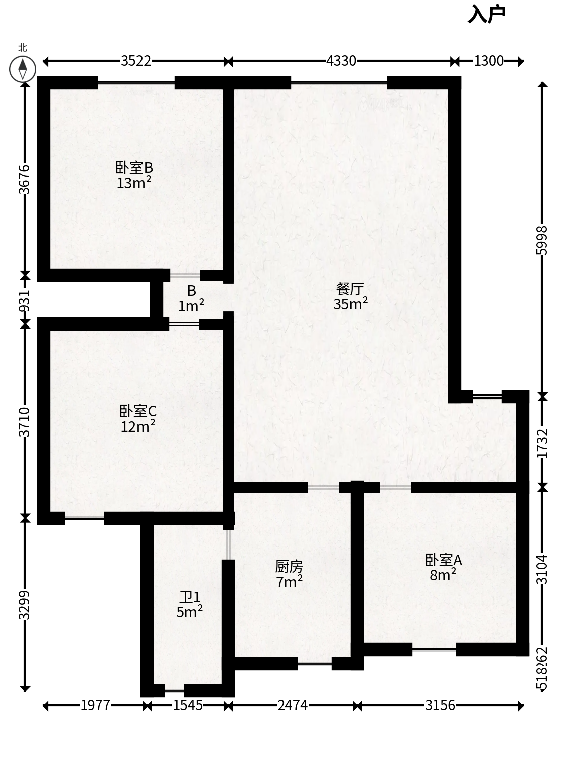 天心区教师村宿舍  3室2厅1卫   60.00万户型图