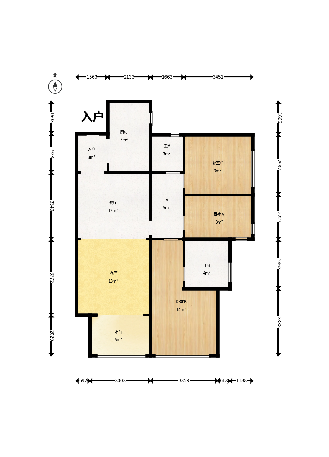 万科魅力之城天阔里  3室1厅2卫    105.0万户型图