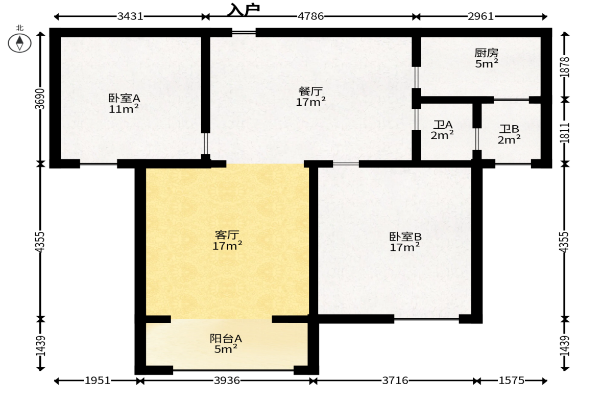 天赐良园  1室2厅1卫   65.00万户型图