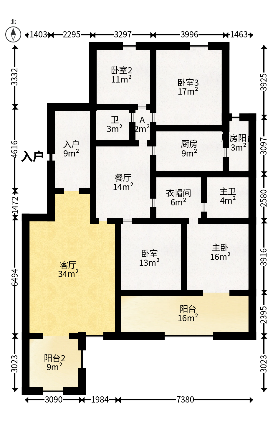 金科东方大院三四期  4室2厅2卫   180.00万户型图