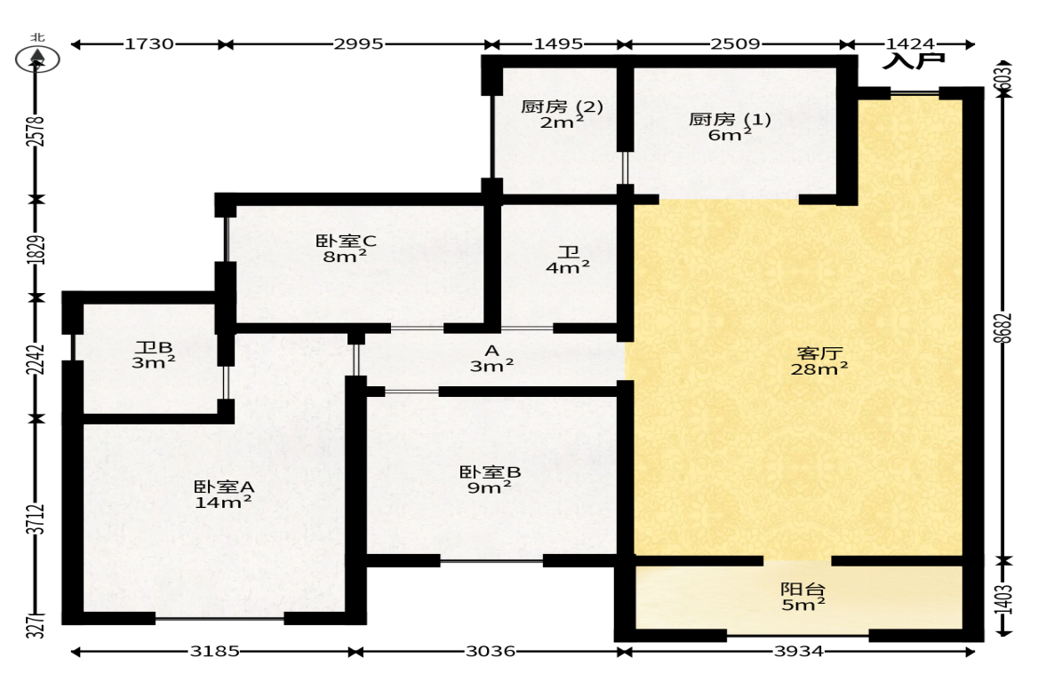 振业城四期  3室2厅2卫   160.00万户型图