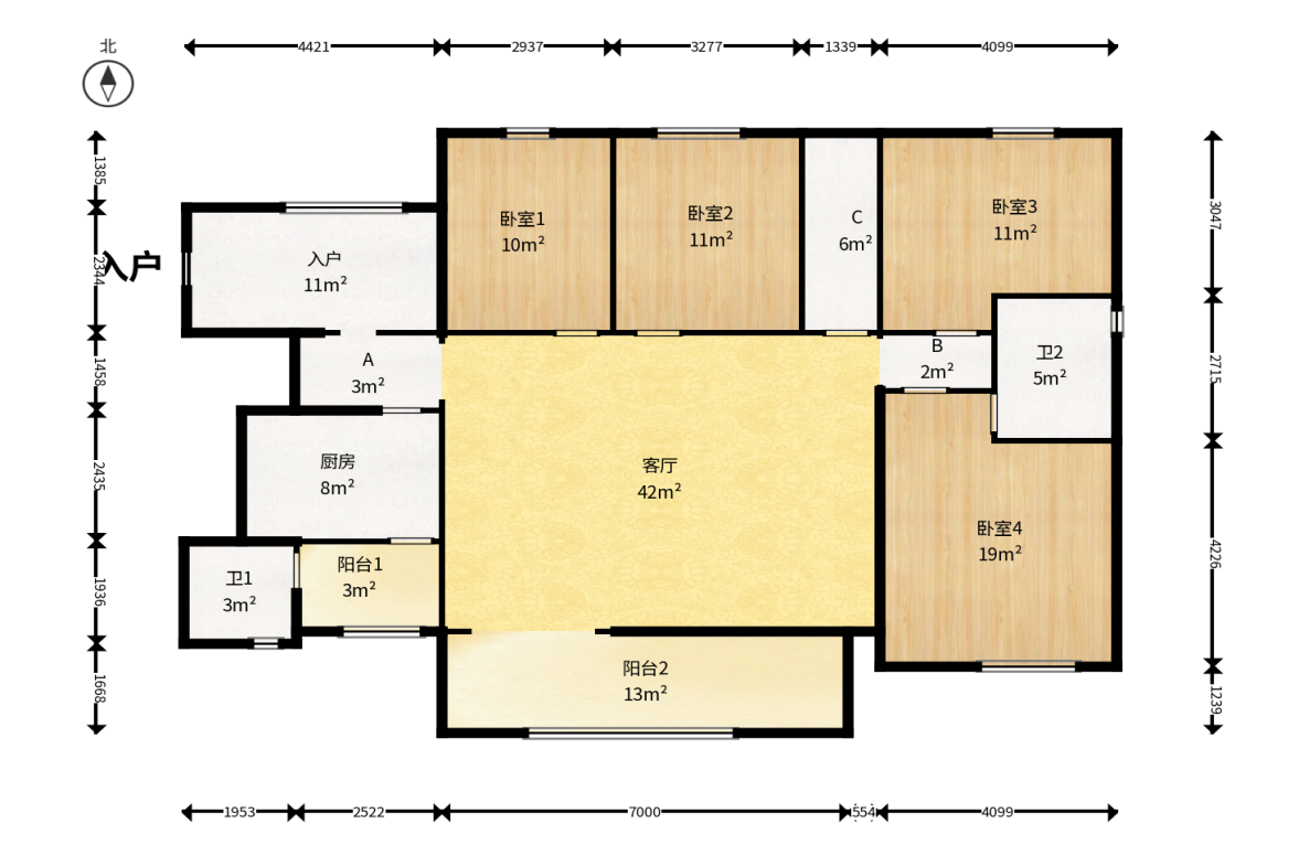新城新世界一二三期  4室2厅2卫    142.0万户型图