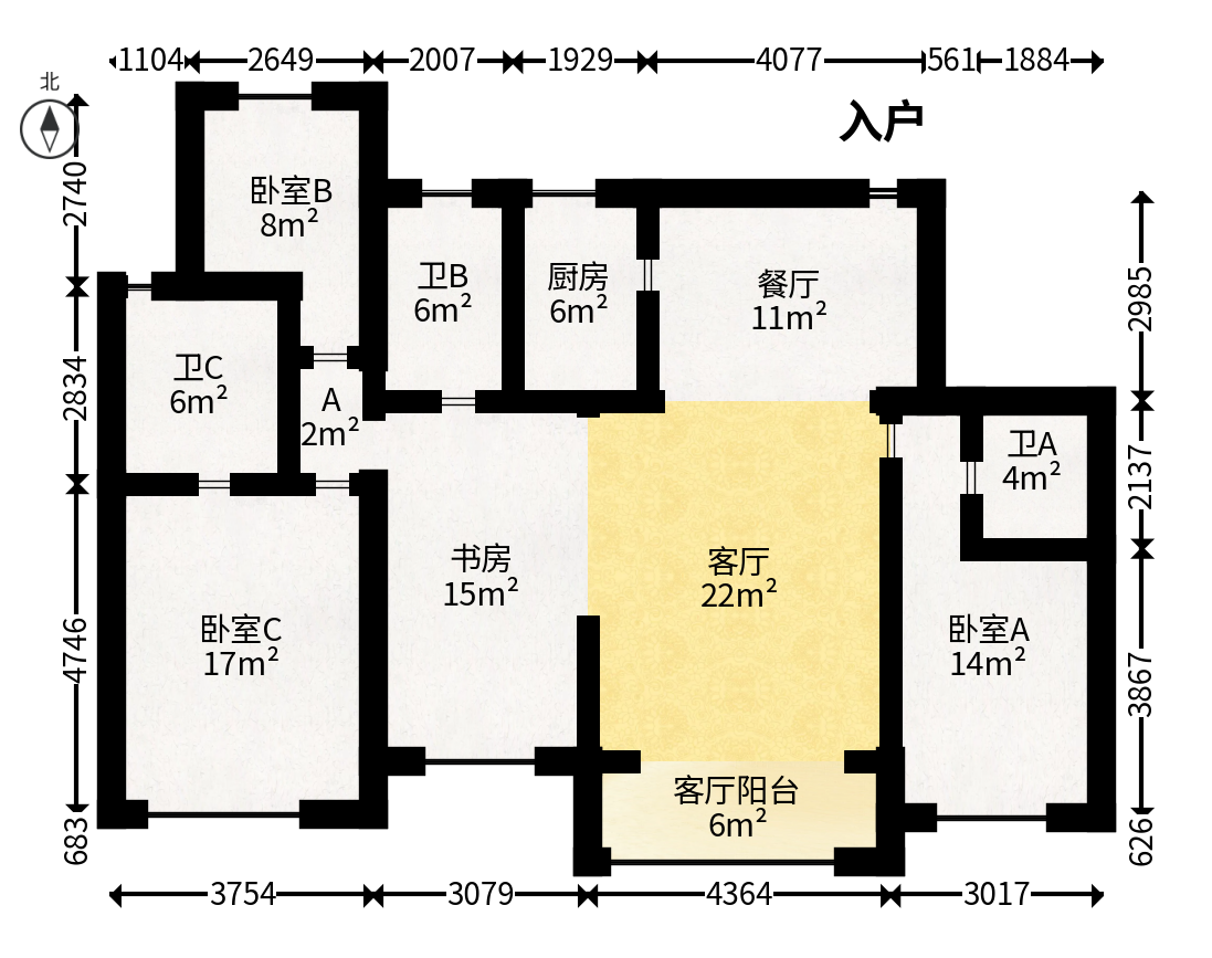 正荣滨江紫阙台  4室2厅2卫   243.00万户型图