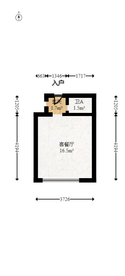 郡原广场  1室1厅2卫   35.00万户型图