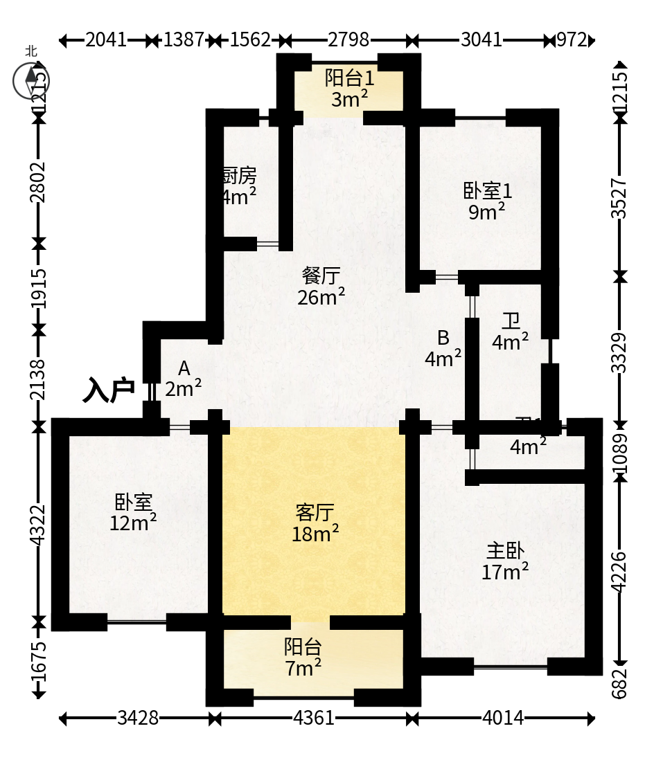 荣盛城  4室2厅2卫   91.00万户型图