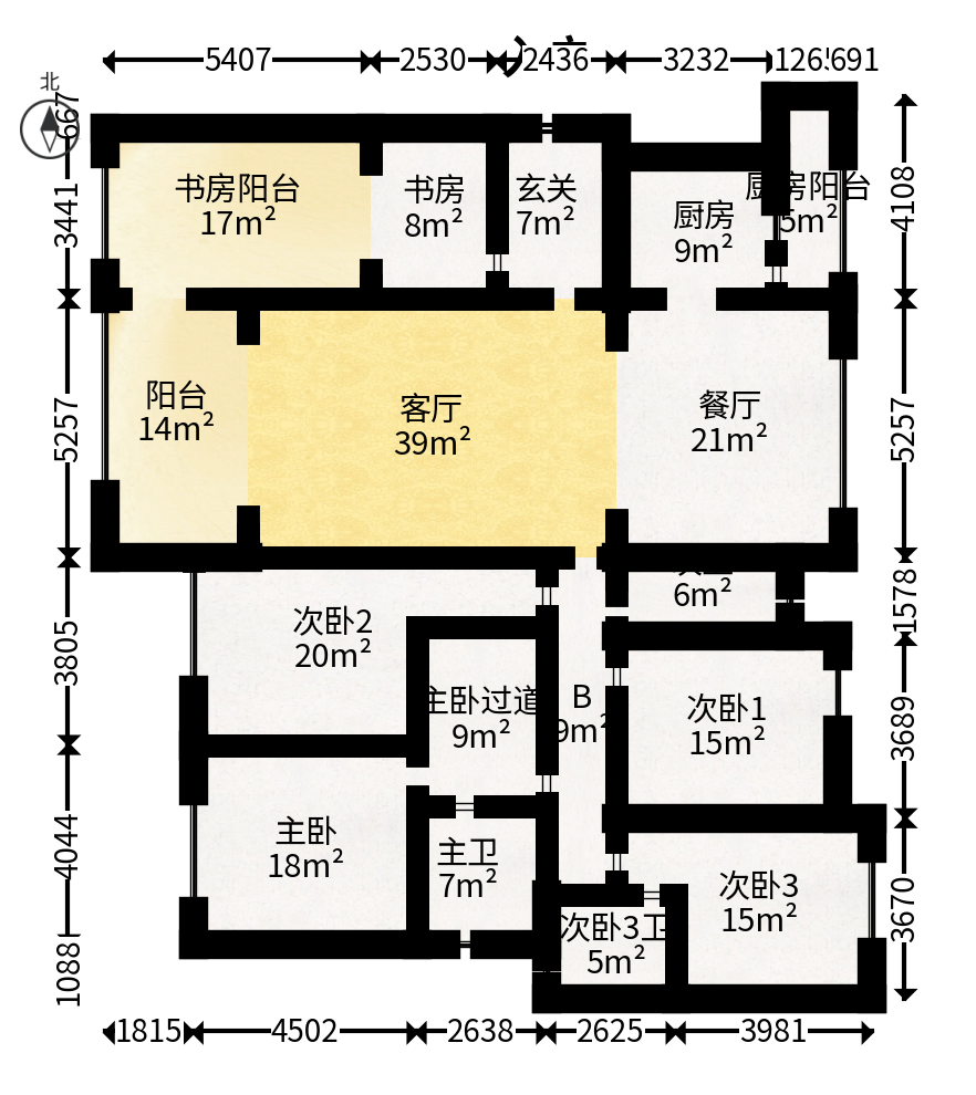 中欣楚天御府B区观澜  5室2厅2卫    400.0万户型图