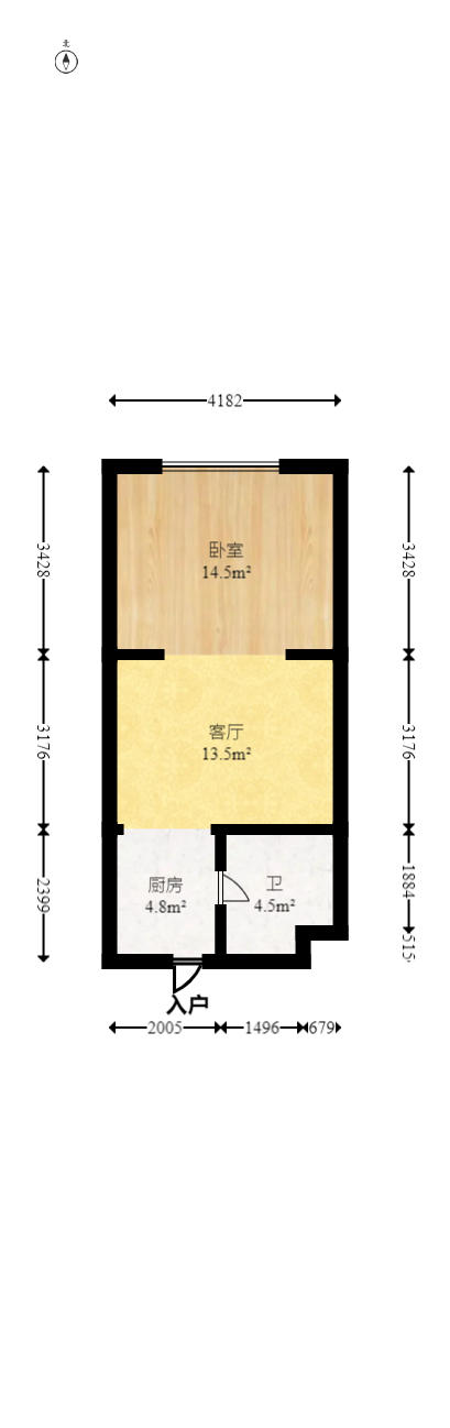 西子一间  1室1厅1卫   28.00万户型图