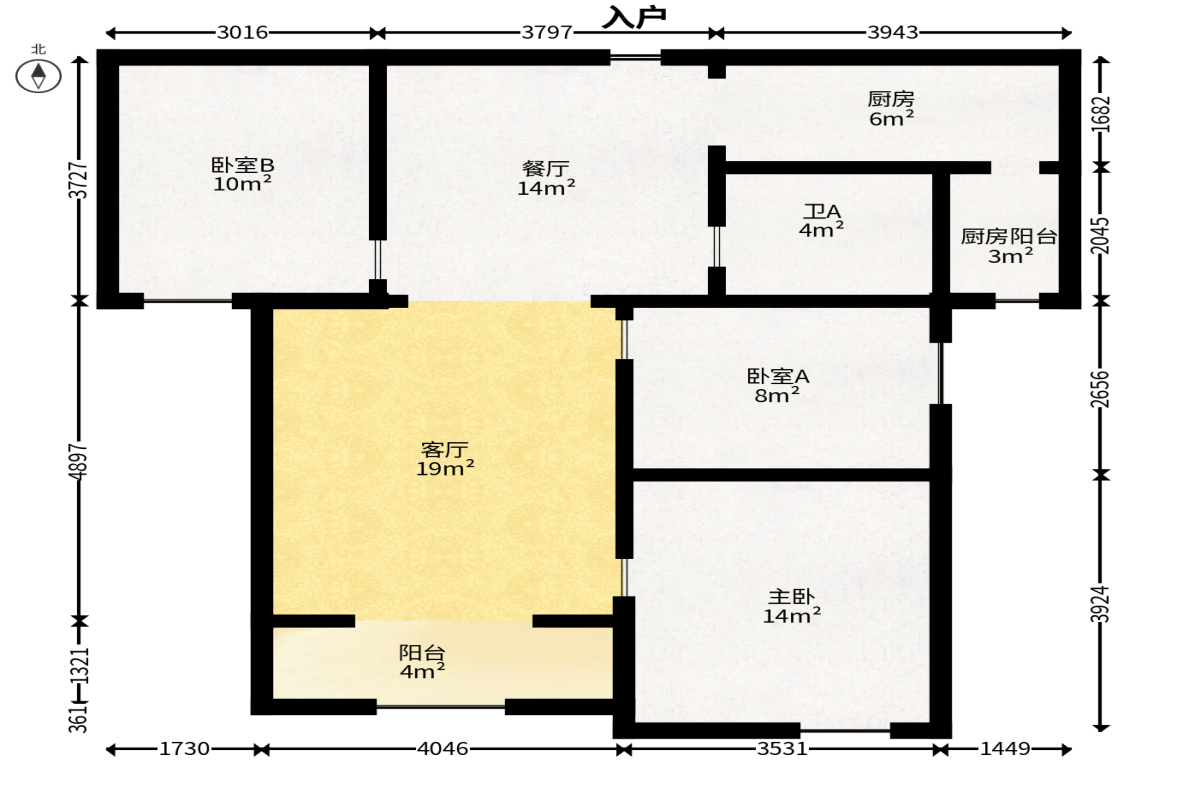 世茂铂翠湾二期  3室2厅1卫   138.00万户型图