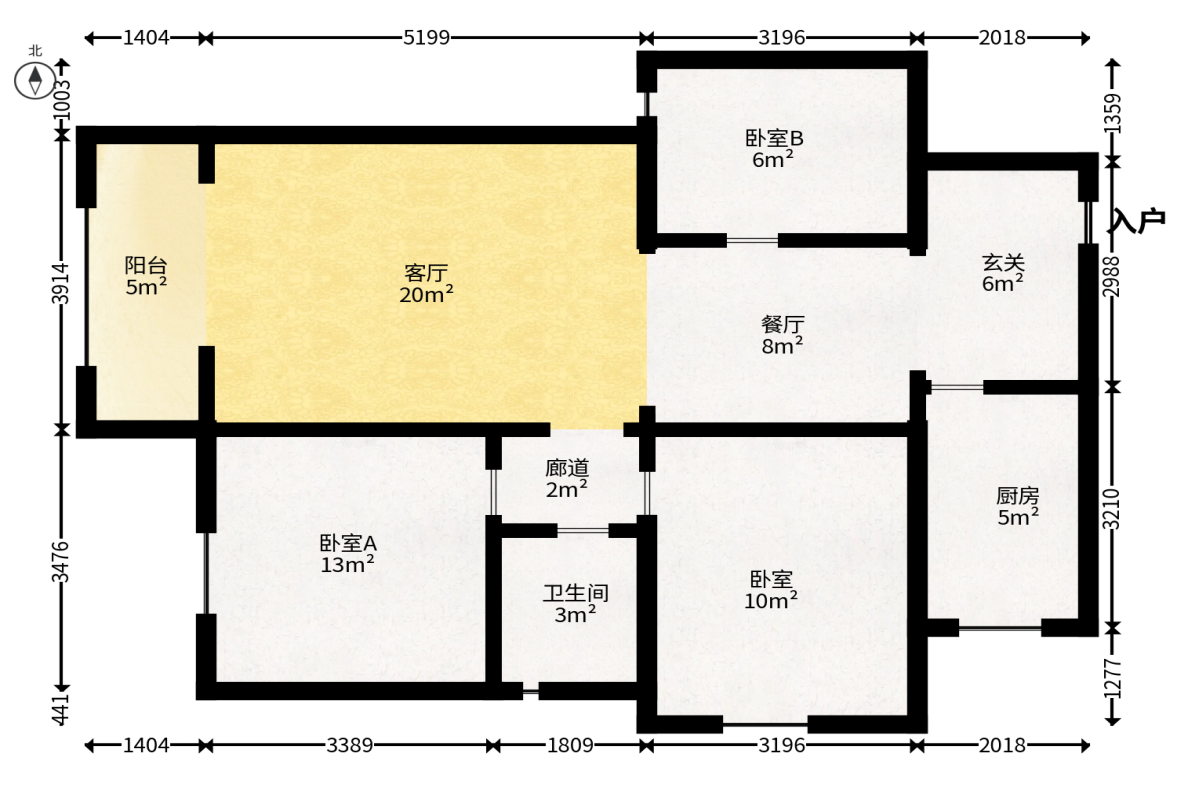 阳光100三期  3室1厅1卫   102.00万户型图