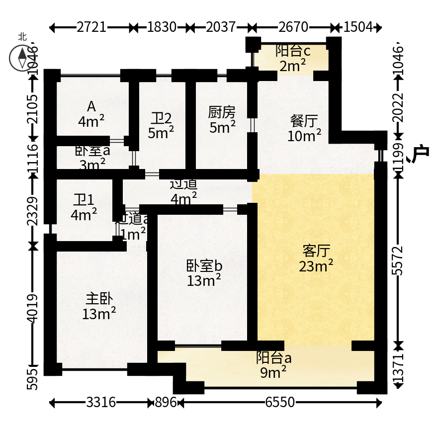 湾田望江府  3室2厅2卫   63.00万户型图