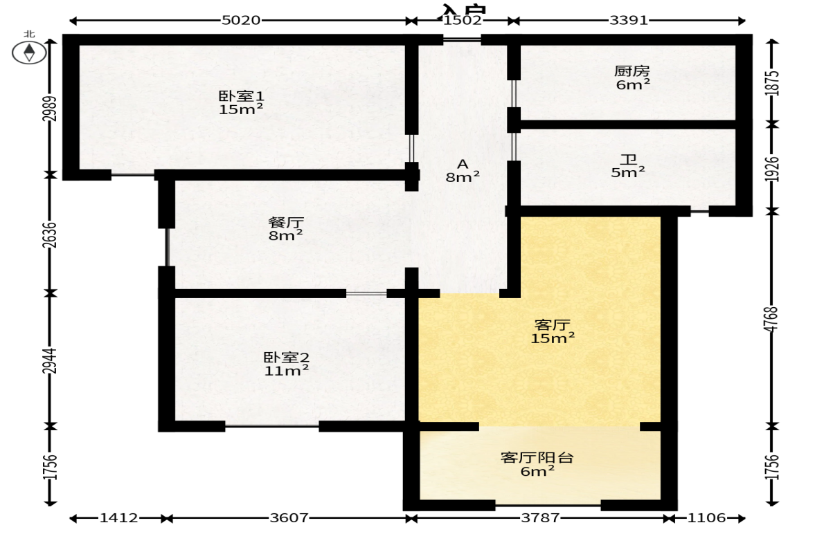 麦芒国际（金恒雅苑）  3室2厅1卫   108.00万户型图