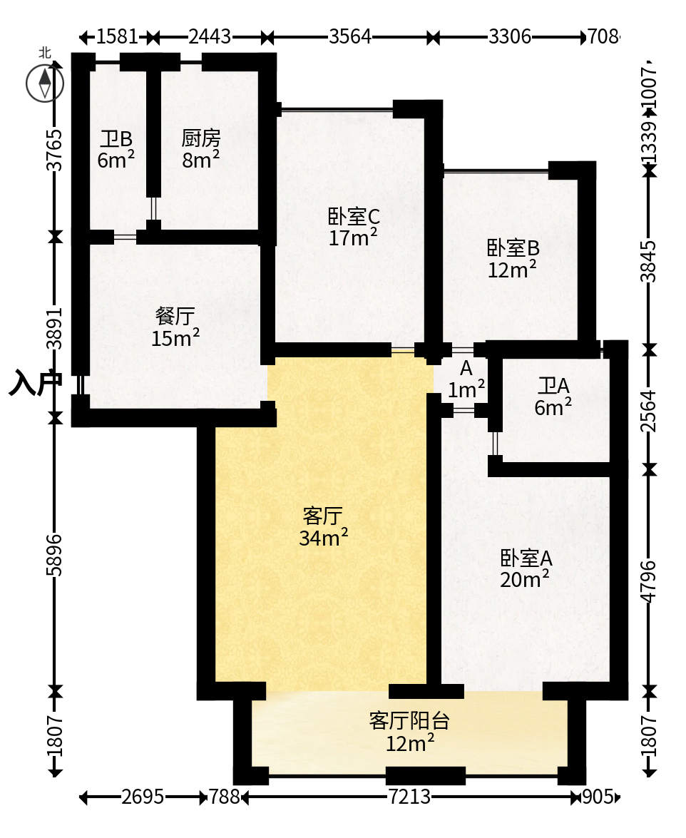 八方小区C区  3室2厅2卫   420.00万户型图
