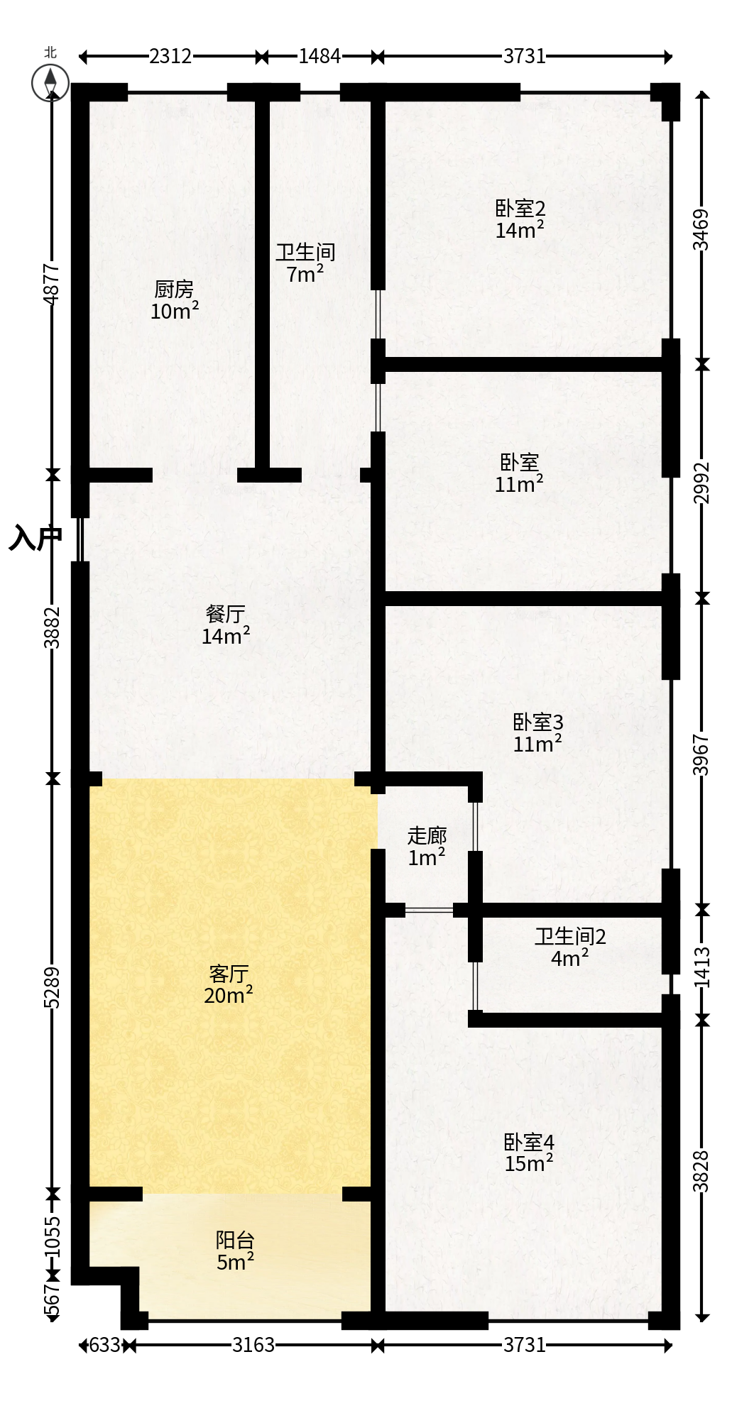 芙蓉万国城MOMA（卓越汇富苑）  4室2厅2卫   132.00万户型图